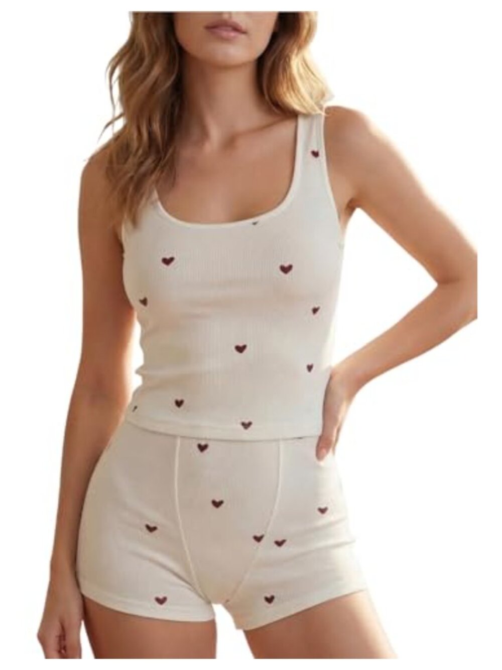 Sleeveless Heart Print Pajama Set 2 Piece Tank Top & Shorts Loungewear